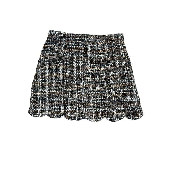 Blu Pepper Tweed Button Front Scalloped High Waisted Mini Skirt Size Med EUC - Picture 2 of 5